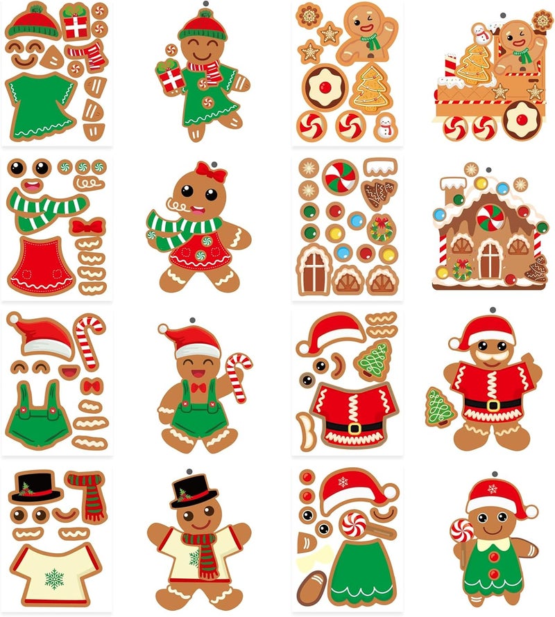 OTAITY Christmas Gingerbread Man Craft Kit for Kids, Make a Gingerbread House Hanging Ornament Sticker Kit, Christmas Party Favor Home Classroom Activity(24 Sets) - Image 3